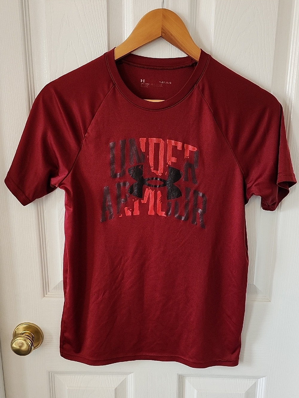Under Armour Boys' Maroon Short Sleeve Tee with Black Logo